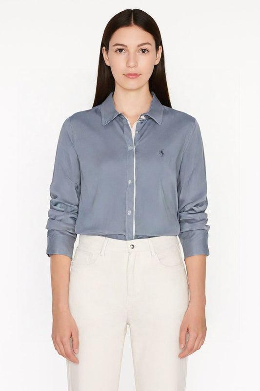 Classic Long Sleeve Polo Button-Down White Cuffs Shirt
