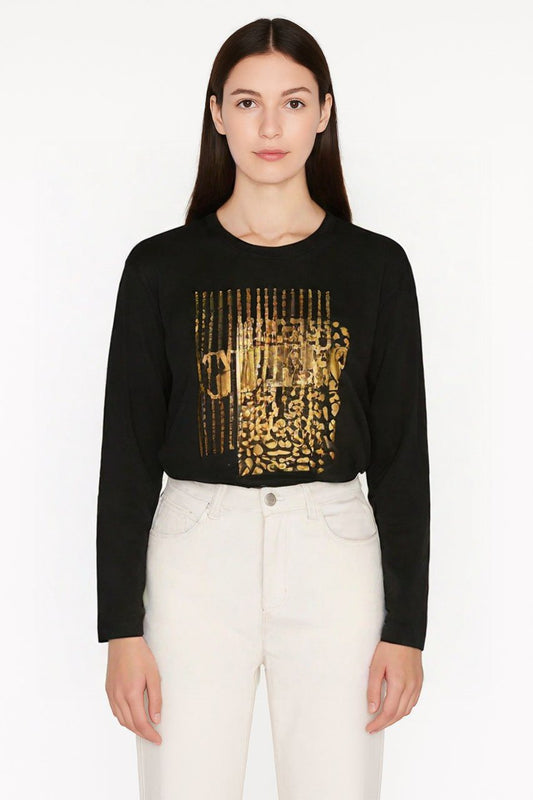 Guess Black T-Shirt with Gold Animal Print