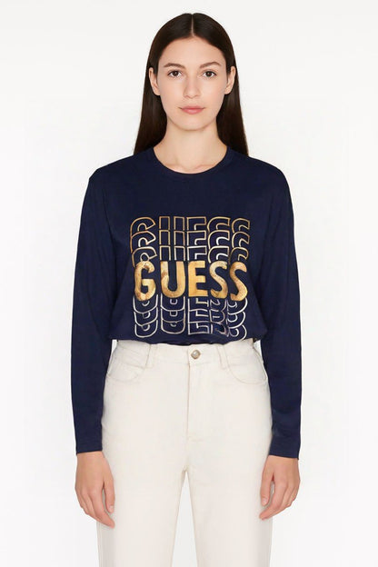 Guess Navy T-Shirt with Gold Logo