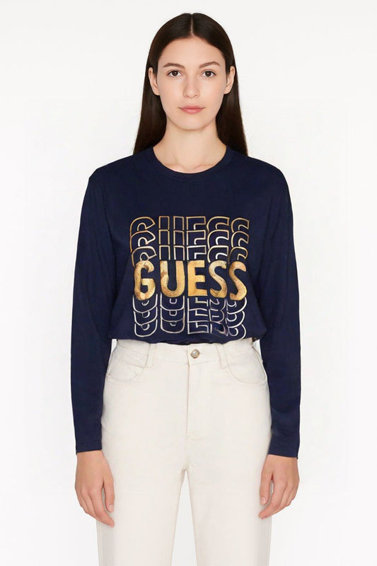 Guess Navy T-Shirt with Gold Logo