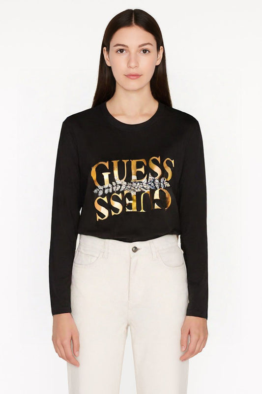Guess Black T-Shirt with Gold Mirrored Logo