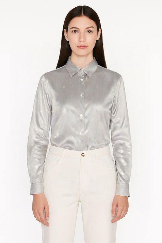 Ralph Lauren Classic Satin Button-Down Shirt for Women/ #0031
