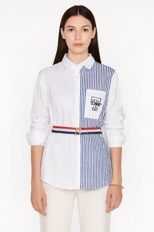 Tommy Hilfiger Contrast Panel Striped Shirt with Belt