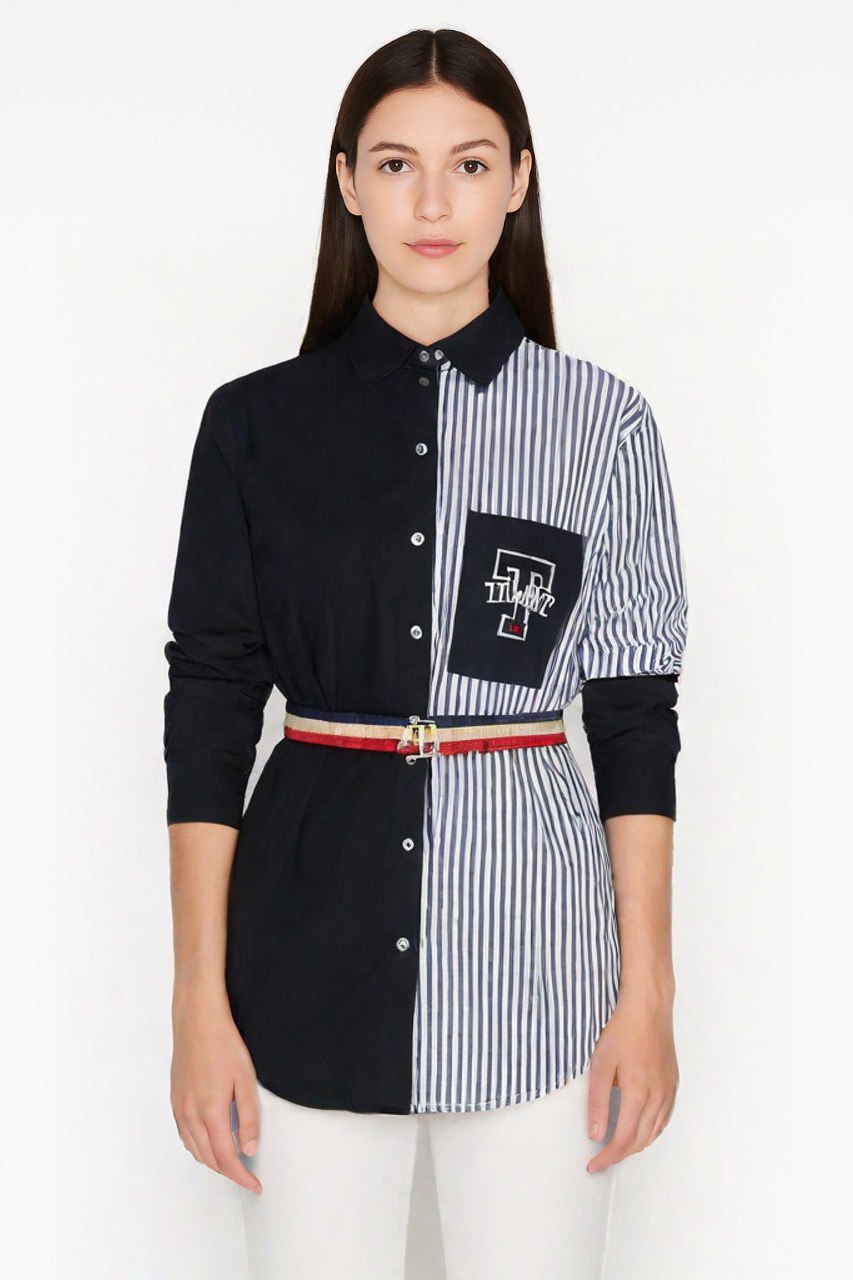 Tommy Hilfiger Contrast Panel Striped Shirt with Belt