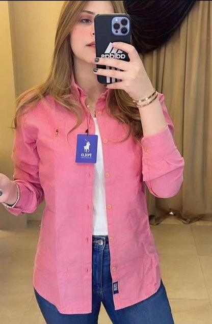 POLO Classic Button-Down Shirt with Embroidered Chest Logo