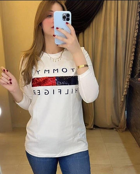 Tommy Hilfiger Long Sleeve Logo Print T-Shirt/ #0048
