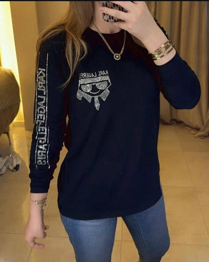 Karl Lagerfeld Black Long-Sleeve T-Shirt – Logo Detail