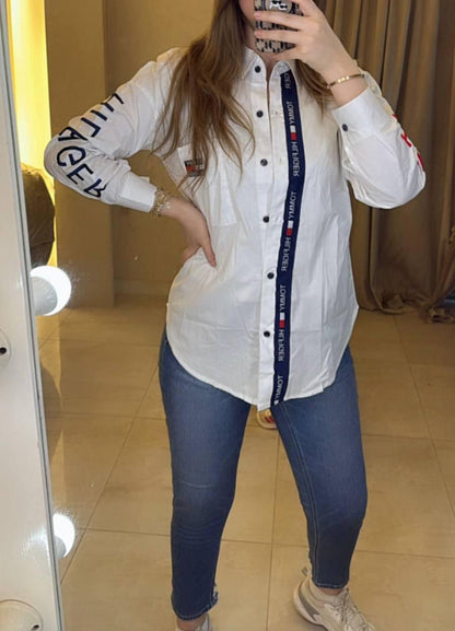 Tommy Hilfiger White Logo Shirt – Long Sleeve