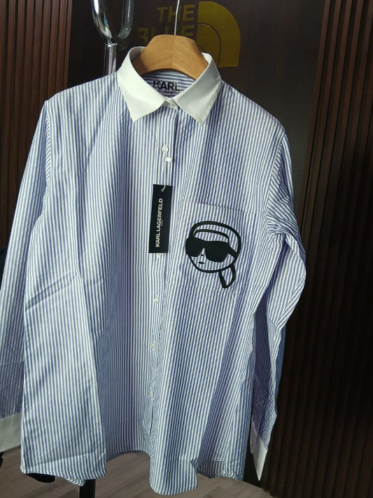 Karl Lagerfeld Striped Shirt with Logo Patch/ #0085