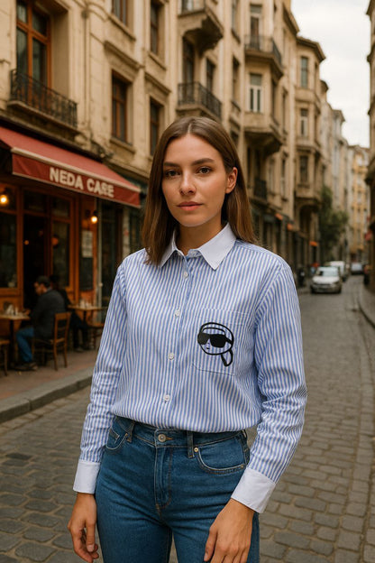 Karl Lagerfeld Striped Shirt with Logo Patch/ #0085