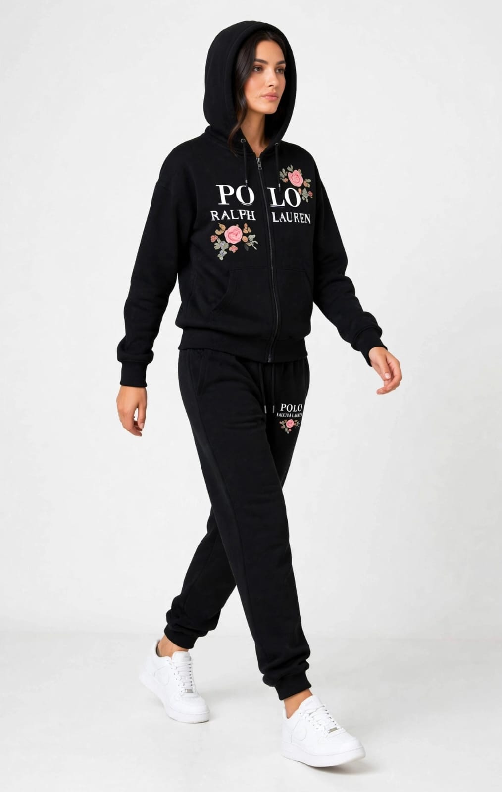 Polo Floral Embroidered Women's Tracksuit Set - Zip-Up Hoodie & Joggers #00340