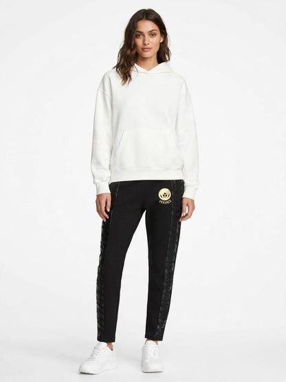 Versace Women's Medusa Track Pants - Black with Gold Logo & Greca Camo Side Panels #00351