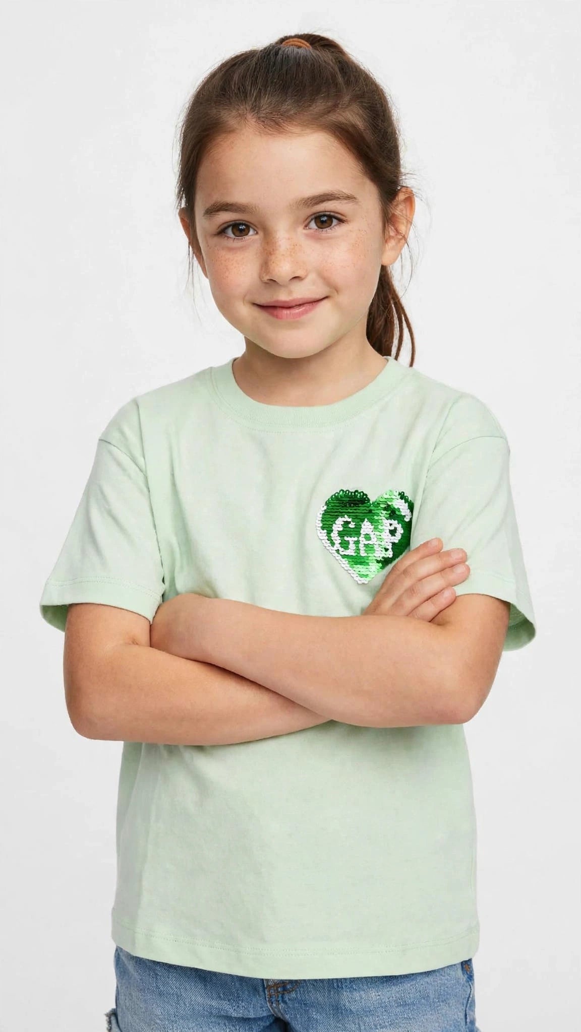 GAP Girls Sequin Heart T-Shirt - Kids Flip Sequin Tee -#00385