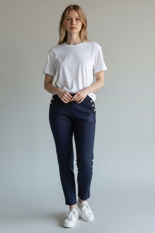 Tommy Navy Leggings - Gold Side Button One Size Stretch Pants #00377