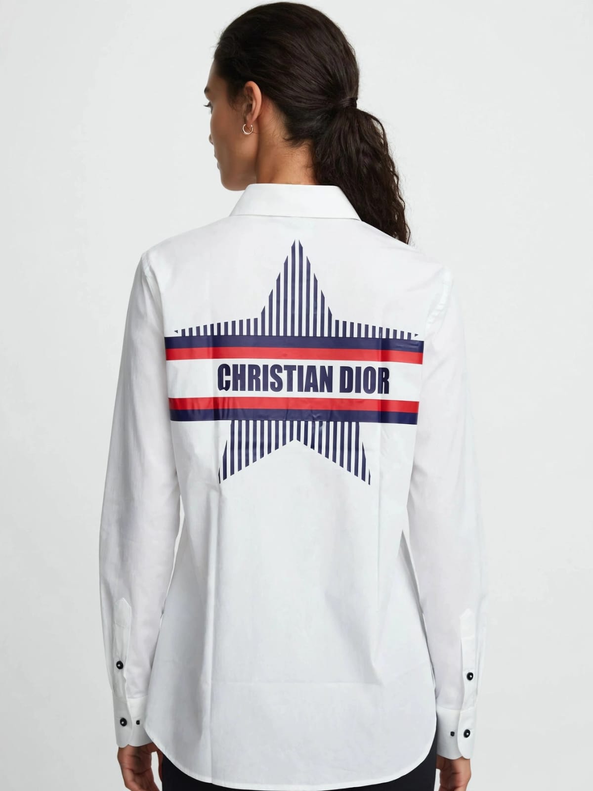 Christian Dior Signature Striped Logo Cotton Button-Up chemise #00349