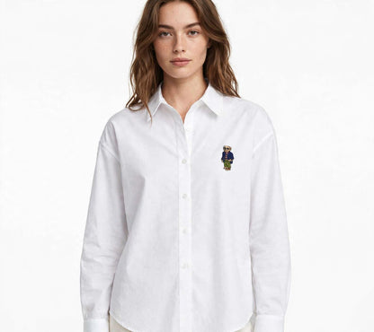Ralph Lauren Polo Bear Embroidered Oxford Shirt - White Classic Fit-#00396