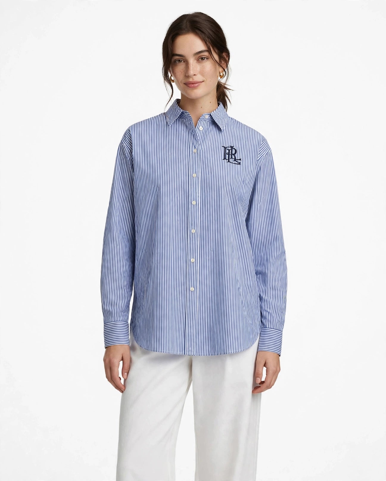 Ralph Lauren Classic Striped Button-Down Shirt with RL Logo-#00398