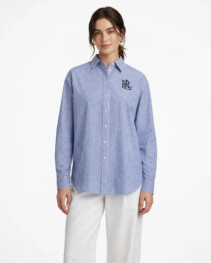 Ralph Lauren Classic Striped Button-Down Shirt with RL Logo-#00398