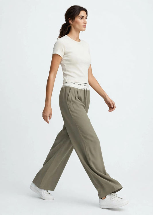 Alo Women's High-Waist Wide Leg Pants - Logo Waistband Lounge Trousers #00350