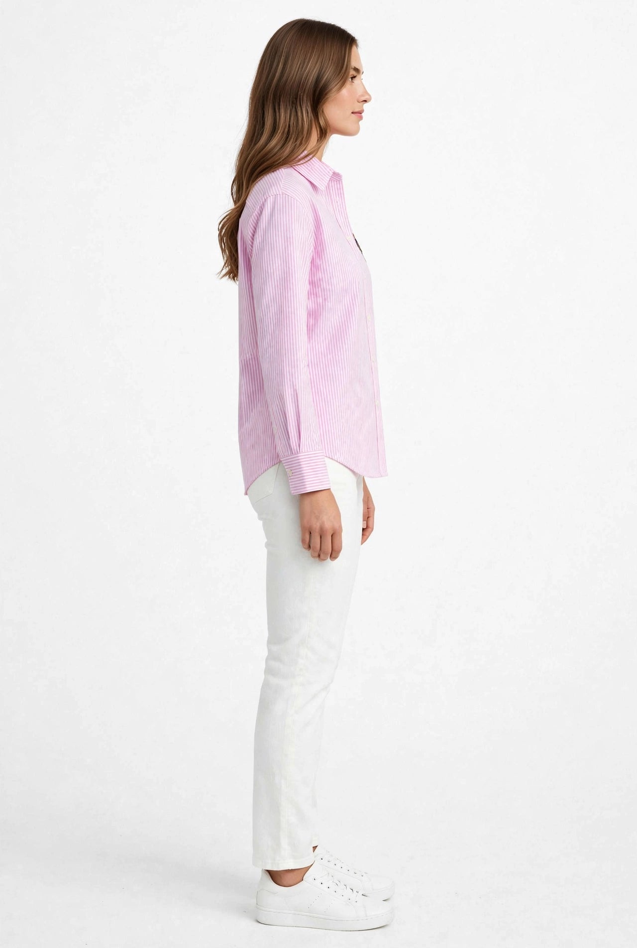 Ralph Lauren Cotton Striped Bear Logo Shirt | Long Sleeve Office Casual #00367