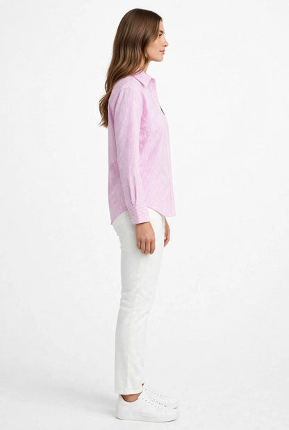 Ralph Lauren Cotton Striped Bear Logo Shirt | Long Sleeve Office Casual #00367