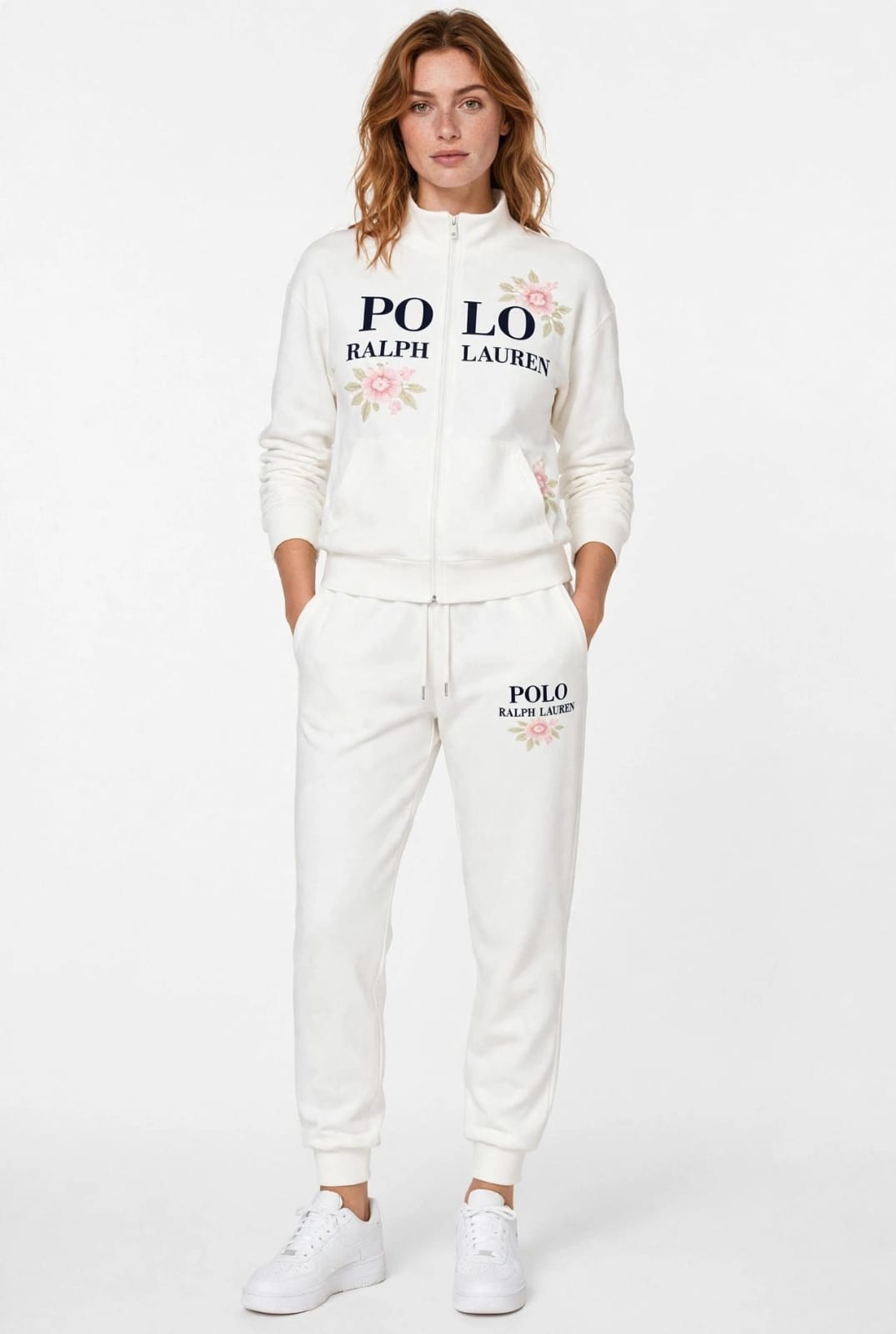 Polo Floral Embroidered Women's Tracksuit Set - Zip-Up Hoodie & Joggers #00340