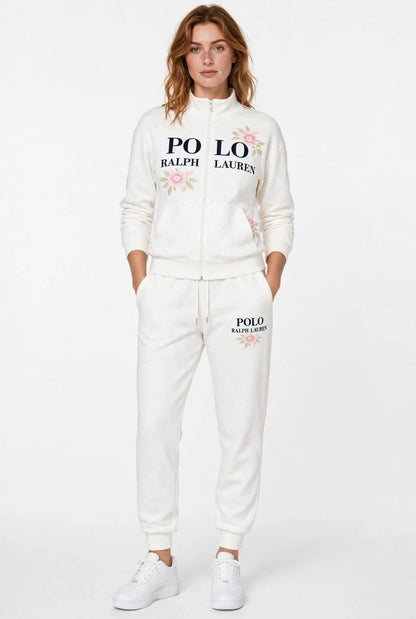 Polo Floral Embroidered Women's Tracksuit Set - Zip-Up Hoodie & Joggers #00340