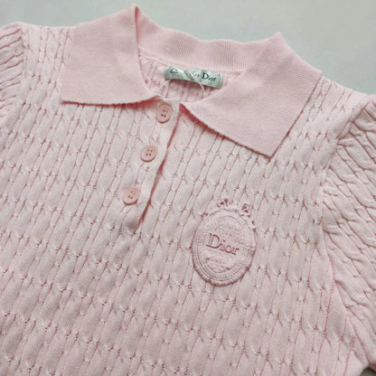 Dior Knit Polo Shirt - Luxury Cable Knit with CD Crest Logo#00360