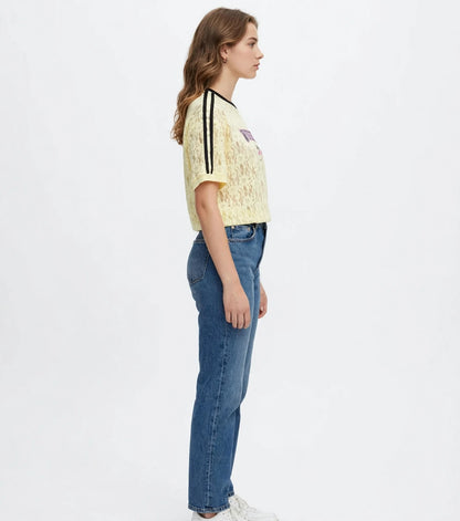 WONDERFUL Lace Graphic Tee with Stripe Shoulder Details #00371