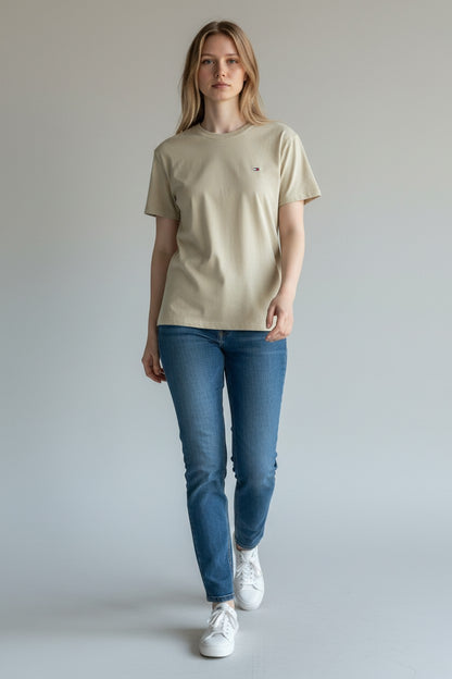 Tommy Hilfiger Women's Classic Flag Logo Crew Neck T-Shirt - 100% Cotton #00366
