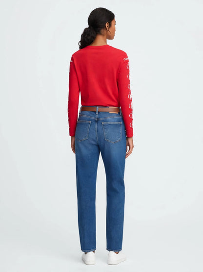 Calvin Klein Long Sleeve Logo T-Shirt - Red Cotton Tee with Bold CK Print #00364