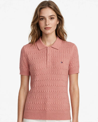 Women's Tommy Hilfiger Cable Knit Polo Shirt - Short Sleeve -#00324