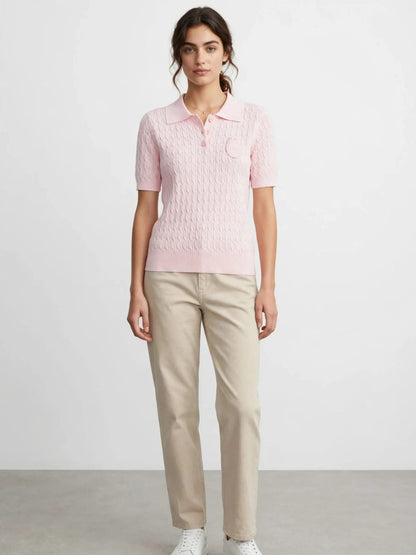 Dior Knit Polo Shirt - Luxury Cable Knit with CD Crest Logo#00360
