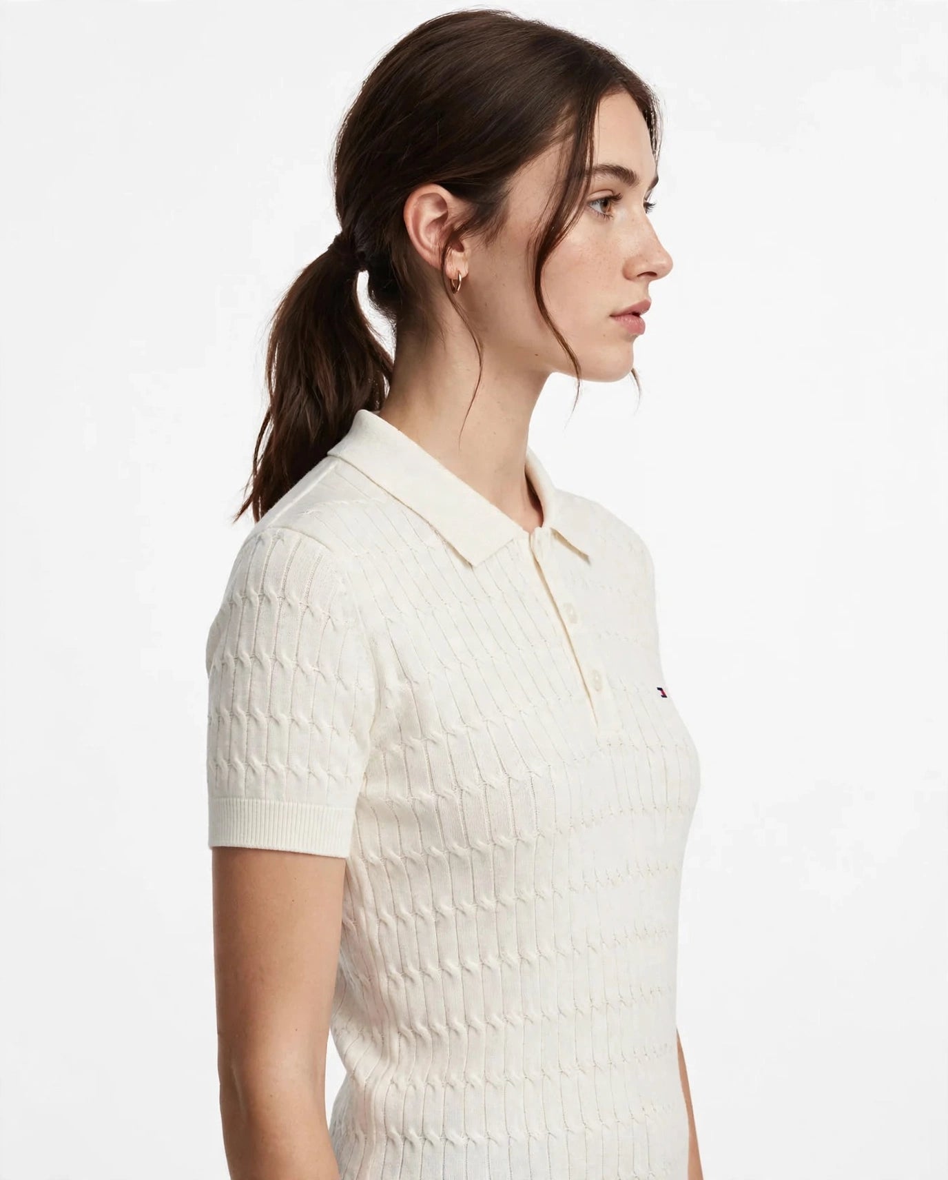 Women's Tommy Hilfiger Cable Knit Polo Shirt - Short Sleeve -#00324