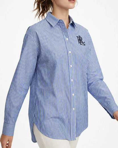 Ralph Lauren Classic Striped Button-Down Shirt with RL Logo-#00398