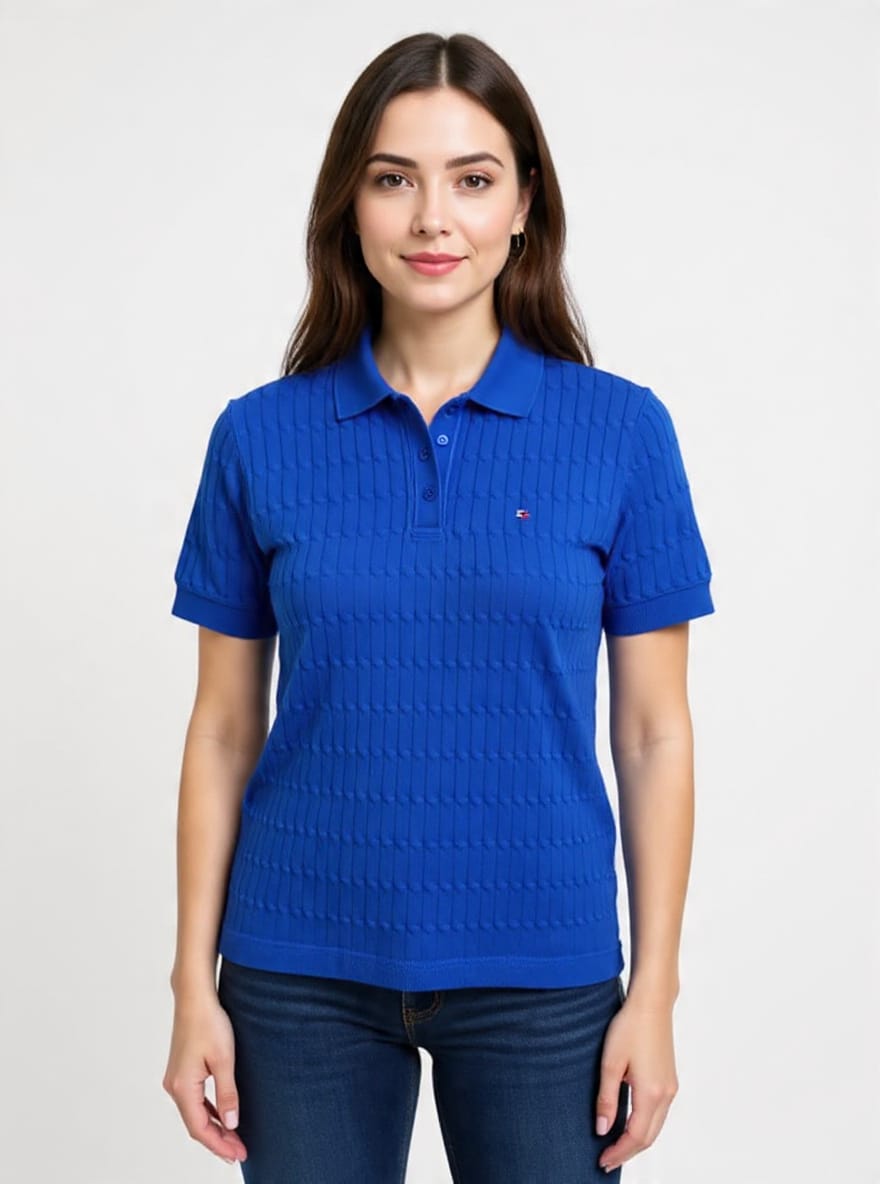 Women's Tommy Hilfiger Cable Knit Polo Shirt - Short Sleeve -#00324