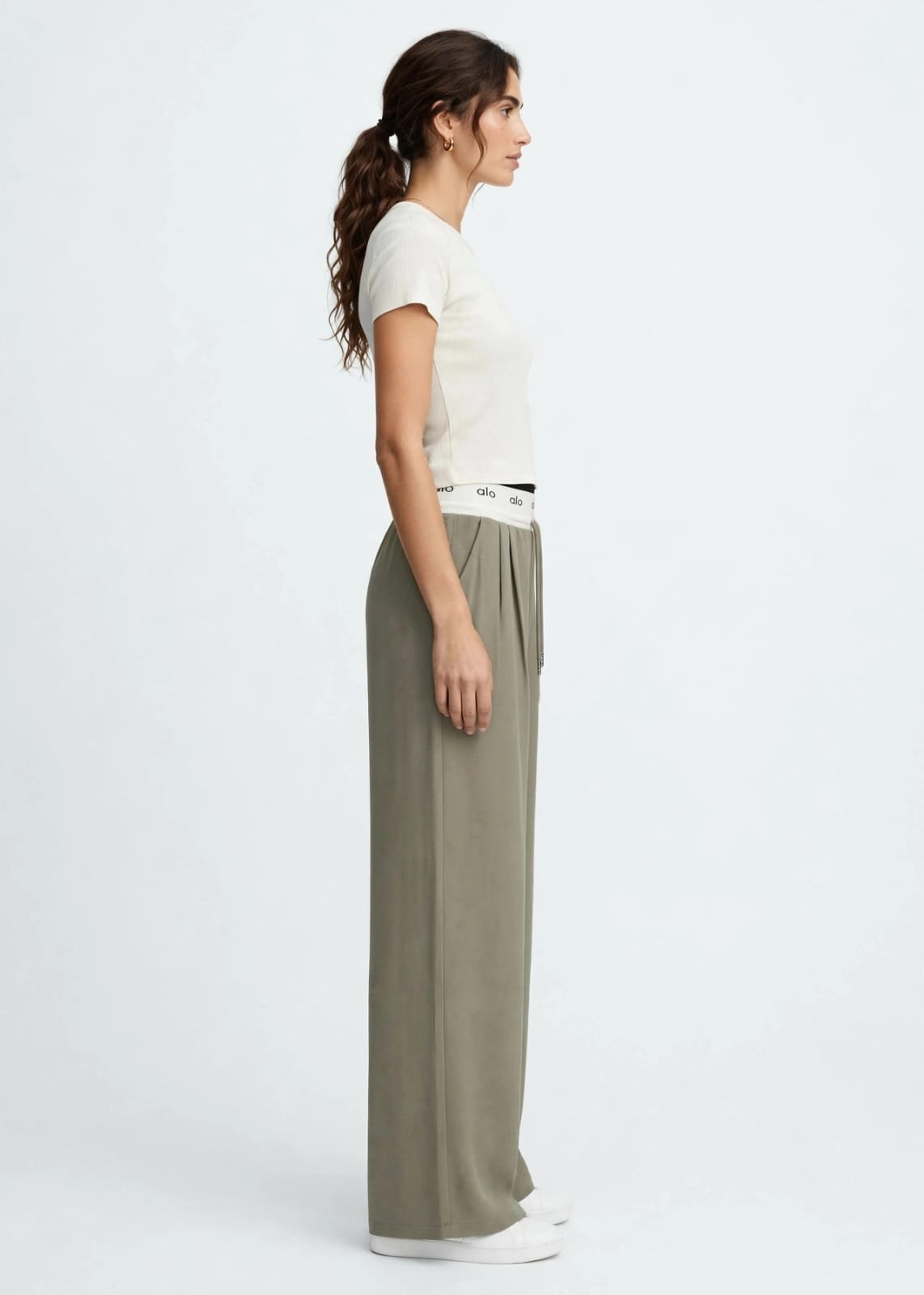 Alo Women's High-Waist Wide Leg Pants - Logo Waistband Lounge Trousers #00350
