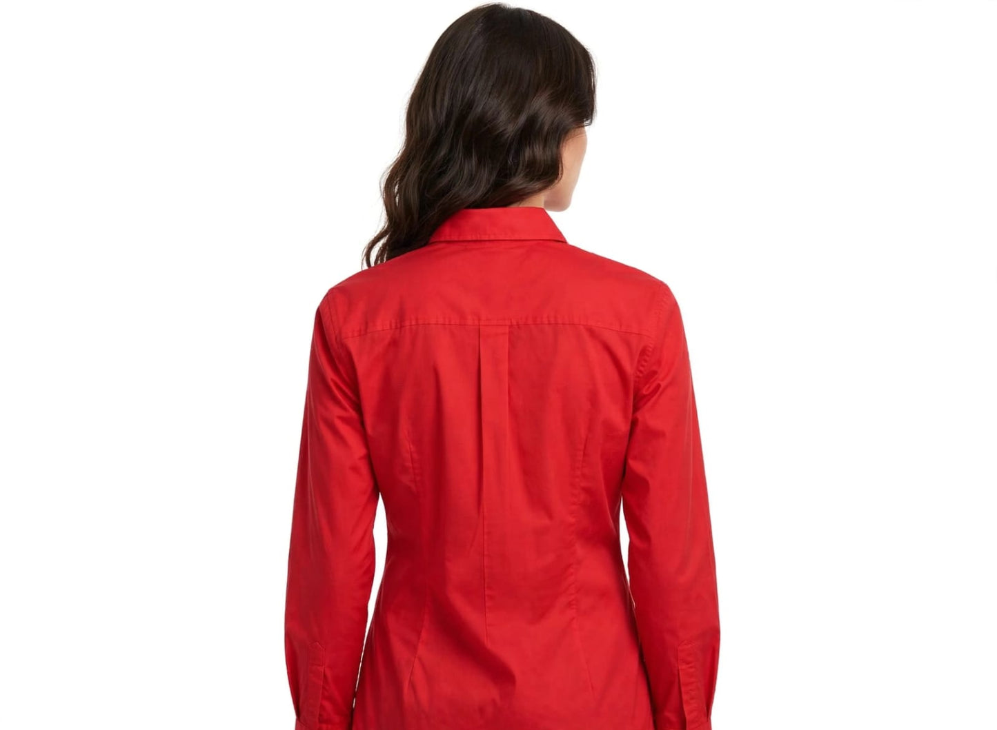 Tommy Women's Classic Fit Red Button-Down Shirt - Premium Cotton Long Sleeve#00345