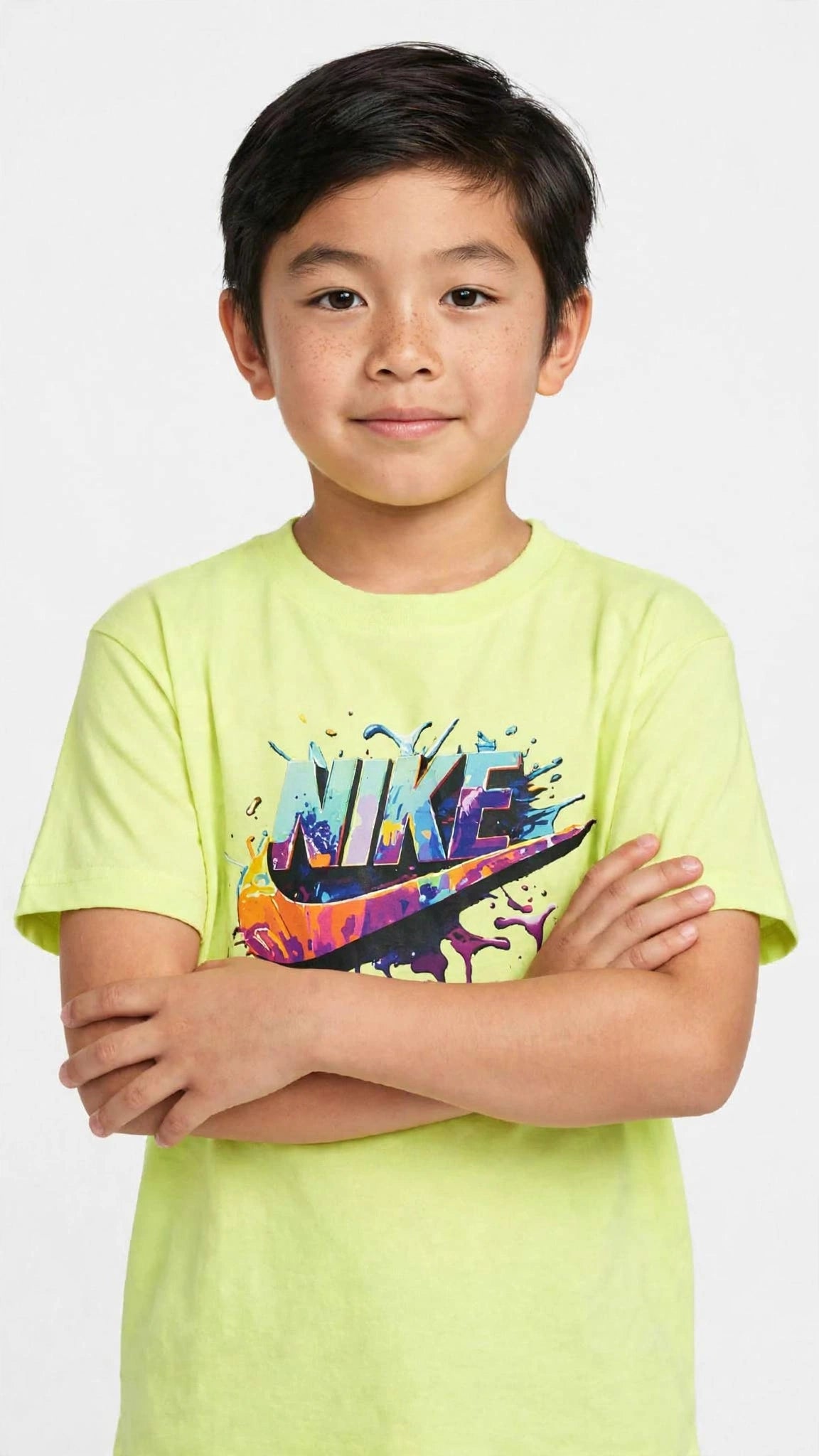 Nike Kids Unisex Graphic T-Shirt - Colorful Drip Logo - Lime & Navy #00383