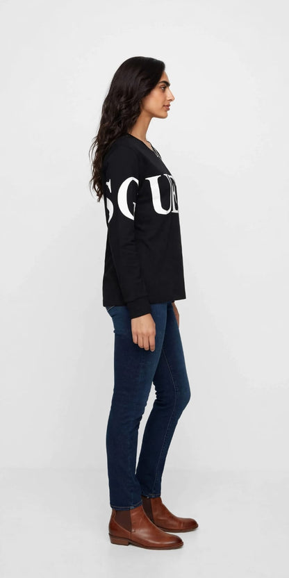 Women's Guess Triangle Logo Long Sleeve Tee - Black#00329