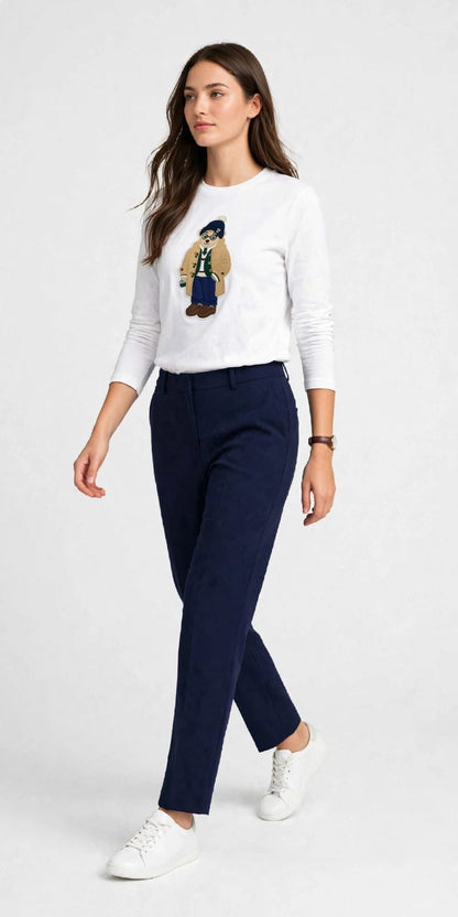 Chic Bear Embroidered Long Sleeve Tee – Cotton Top #00241