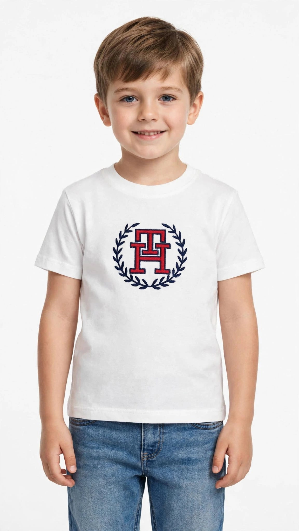 Tommy Hilfiger Kids T-Shirt - White TH Monogram Laurel Wreath Tee -00394