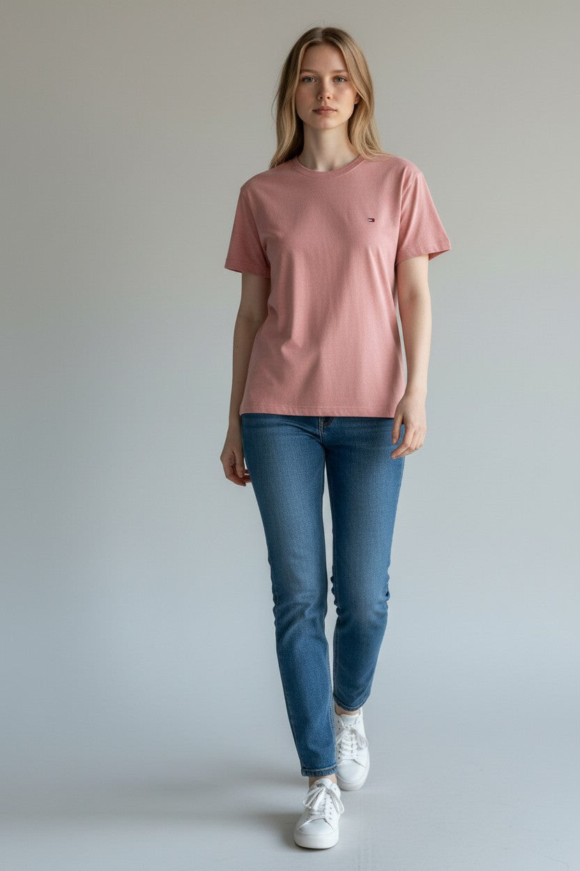 Tommy Hilfiger Women's Classic Flag Logo Crew Neck T-Shirt - 100% Cotton #00366