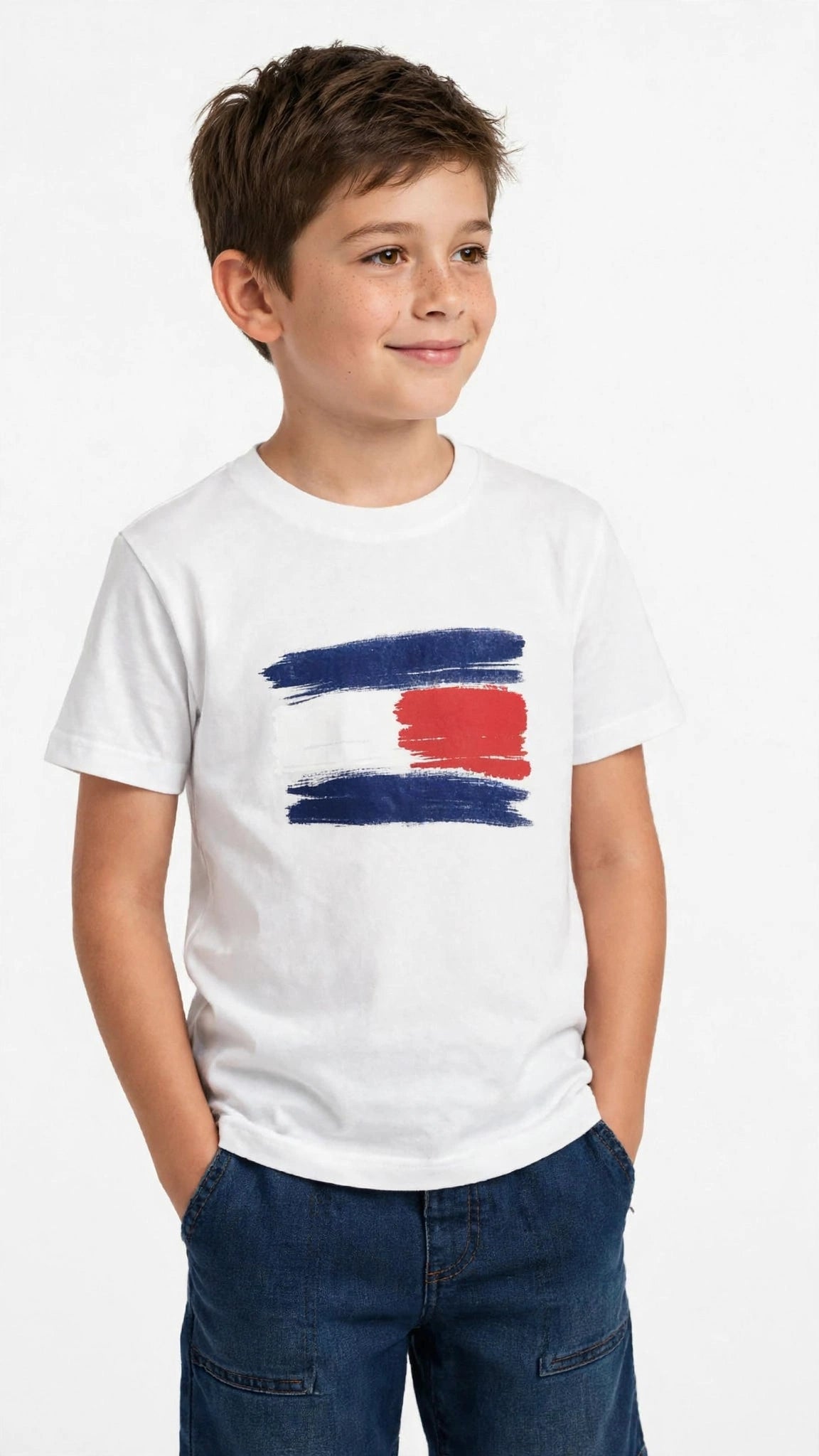 Tommy Hilfiger Boys Brushstroke Flag T-Shirt - Kids Cotton Tee #00384
