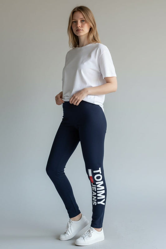 Tommy Jeans Women's Logo Leggings - High Waist Navy Blue pants #00375
