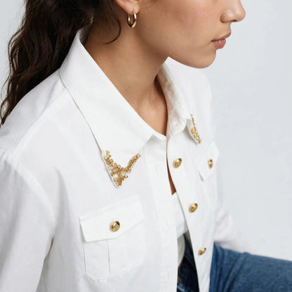 Schiaparelli White Cropped Blazer Jacket - Gold Embroidered Collar | Designer Luxury #00365