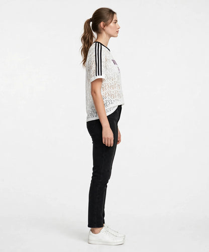WONDERFUL Lace Graphic Tee with Stripe Shoulder Details #00371
