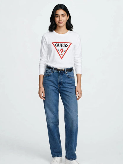 Women's Guess Triangle Logo Long Sleeve Tee #00328