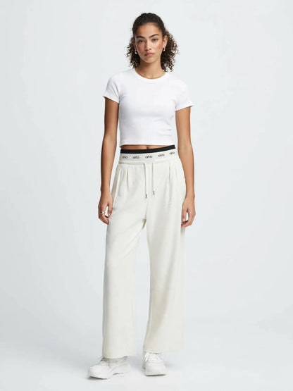 Alo Women's High-Waist Wide Leg Pants - Logo Waistband Lounge Trousers #00350