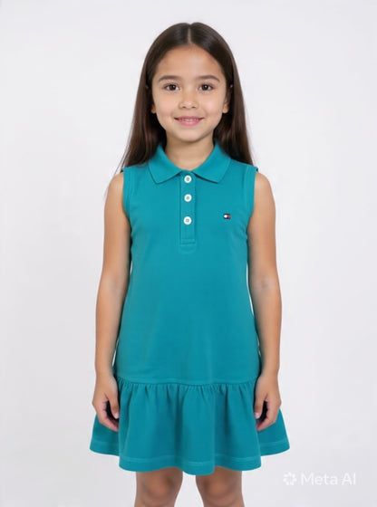 Tommy Hilfiger Girls' Polo Ruffle Dress - 100% Cotton Summer Dress #00359